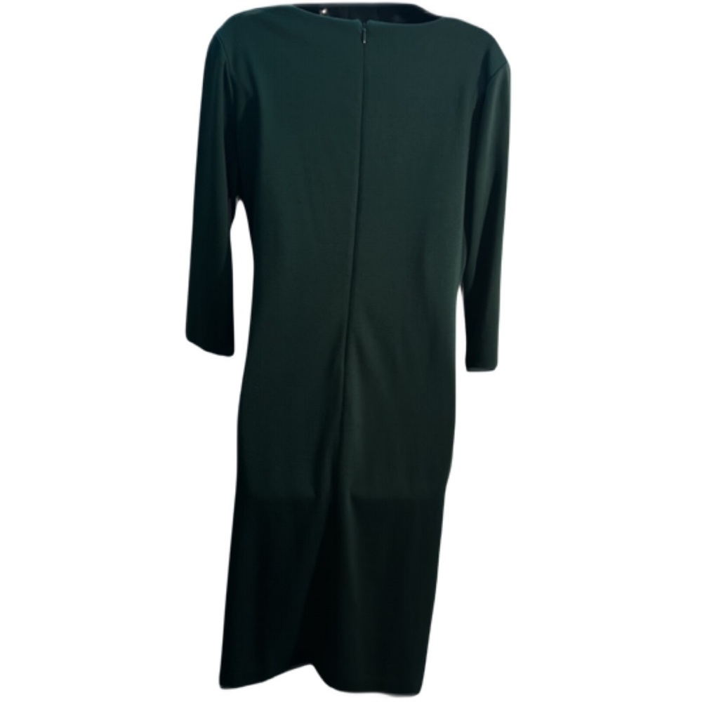 Ann Taylor size 10 emerald green 3/4 sleeve below the knee faux wrap vneck dress - Picture 8 of 10